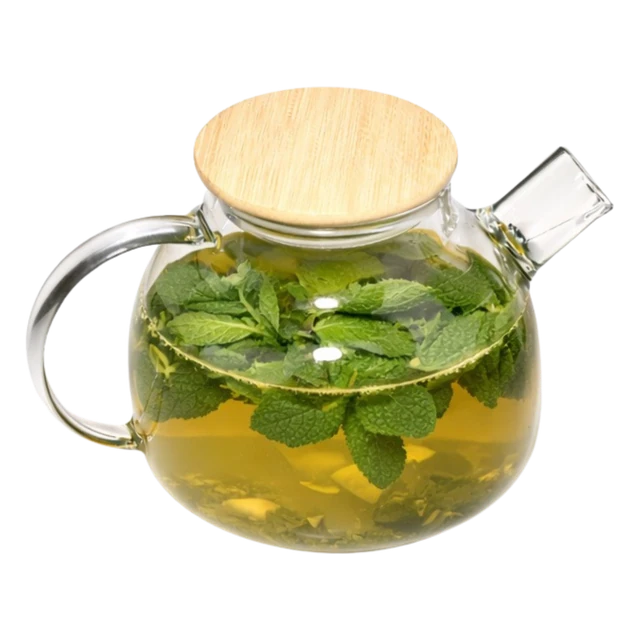 A glass tea pot of mint tea